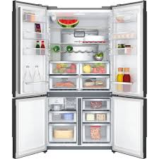EQE5657BA CAT B 562L MATT BLACK QUAD DOOR PLUMBED FRIDGE FREEZER